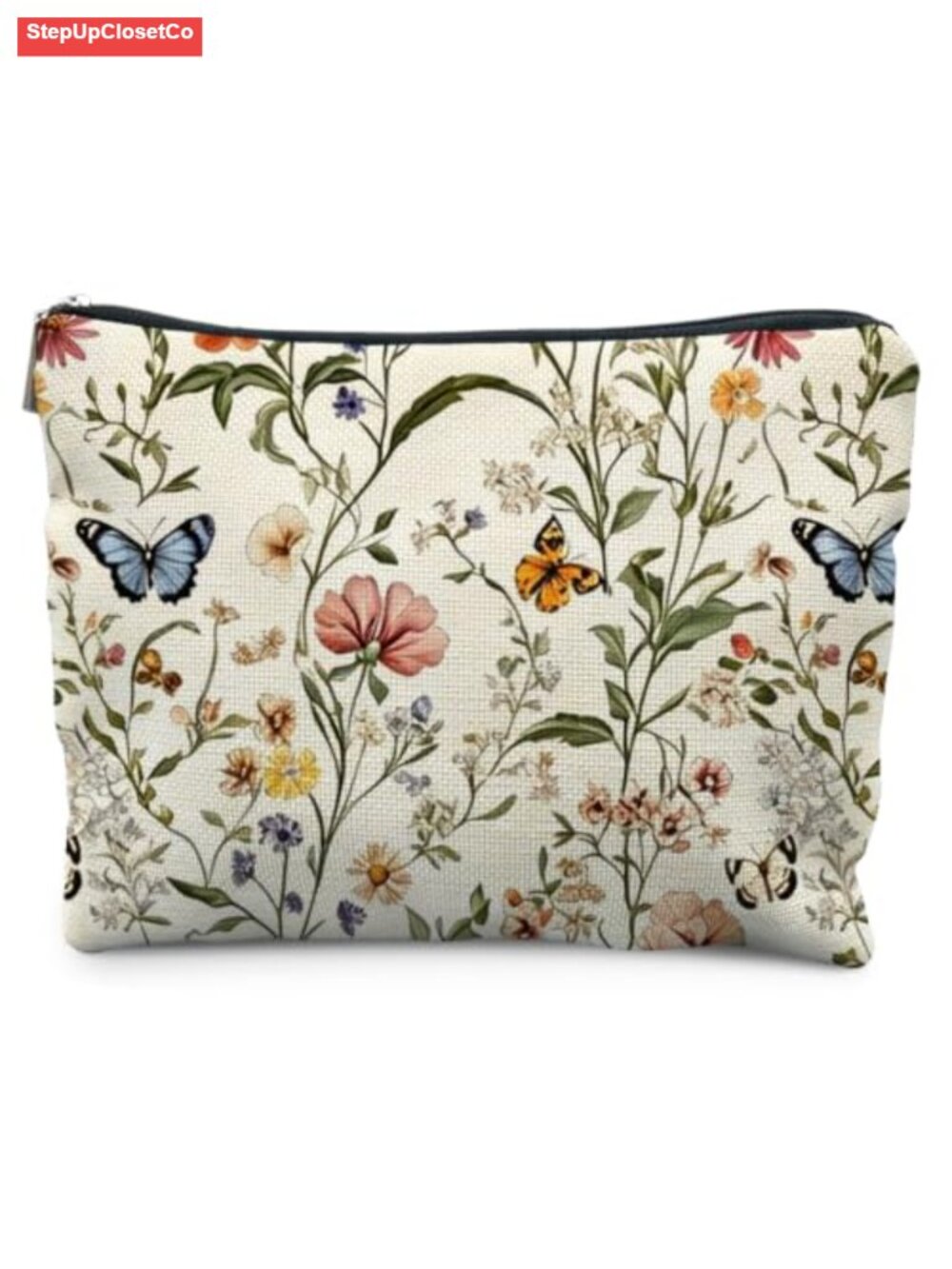 Canvas Toiletry Bag Zipper Pouch, Linen-Style Makeup Organizer for Travel &